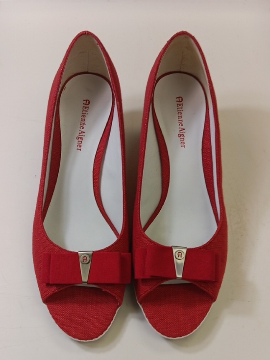 Etienne Aigner Shoes - Etienne Aigner Red Peep-Toe Flats with Bow Accent